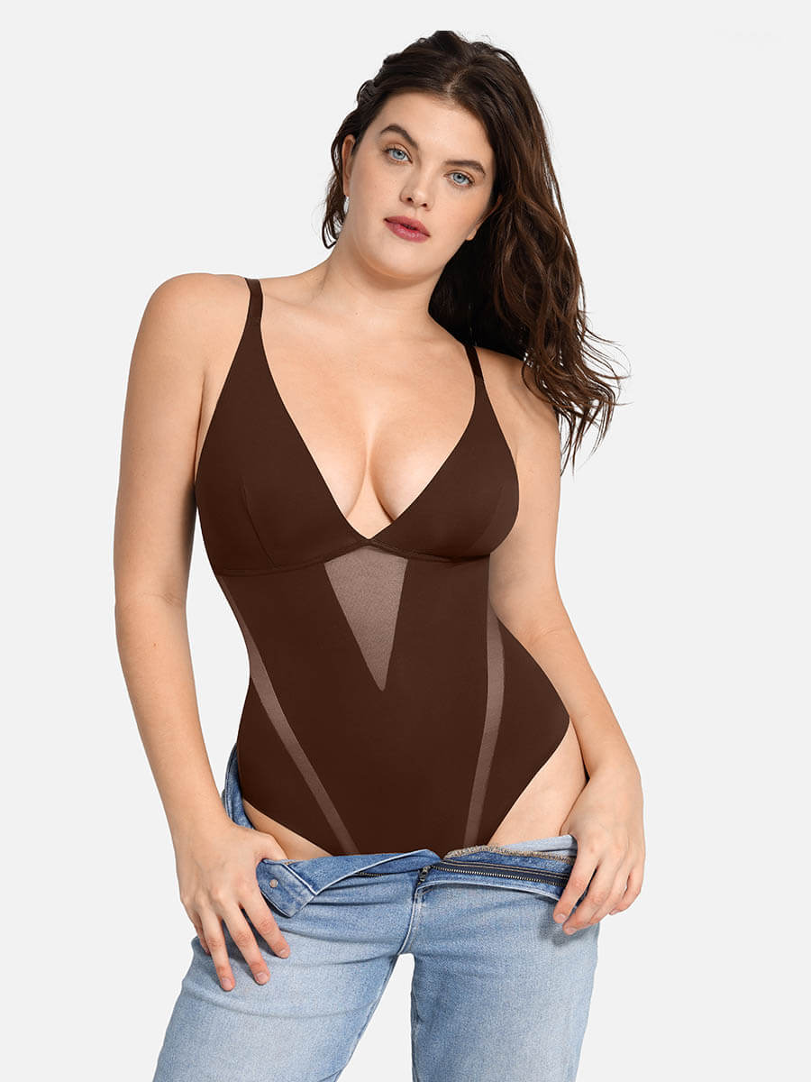 Deep V-Neck Thong Bodysuit