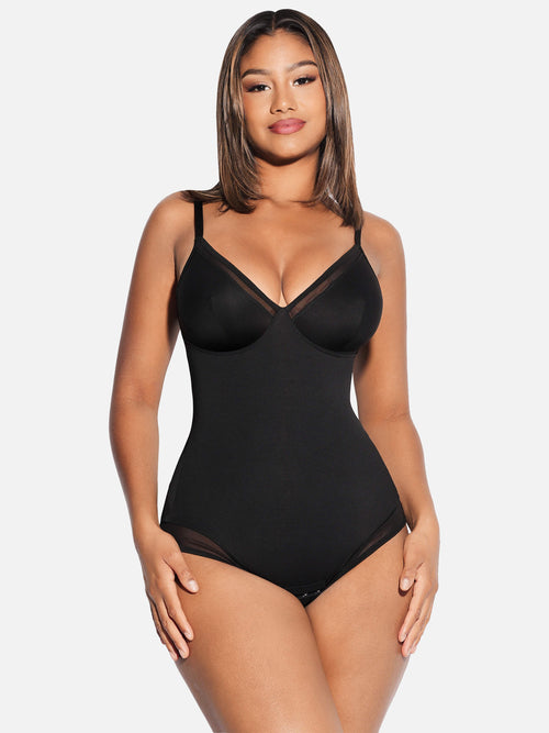 Deep V-Neck Mesh Coverall Bodysuit