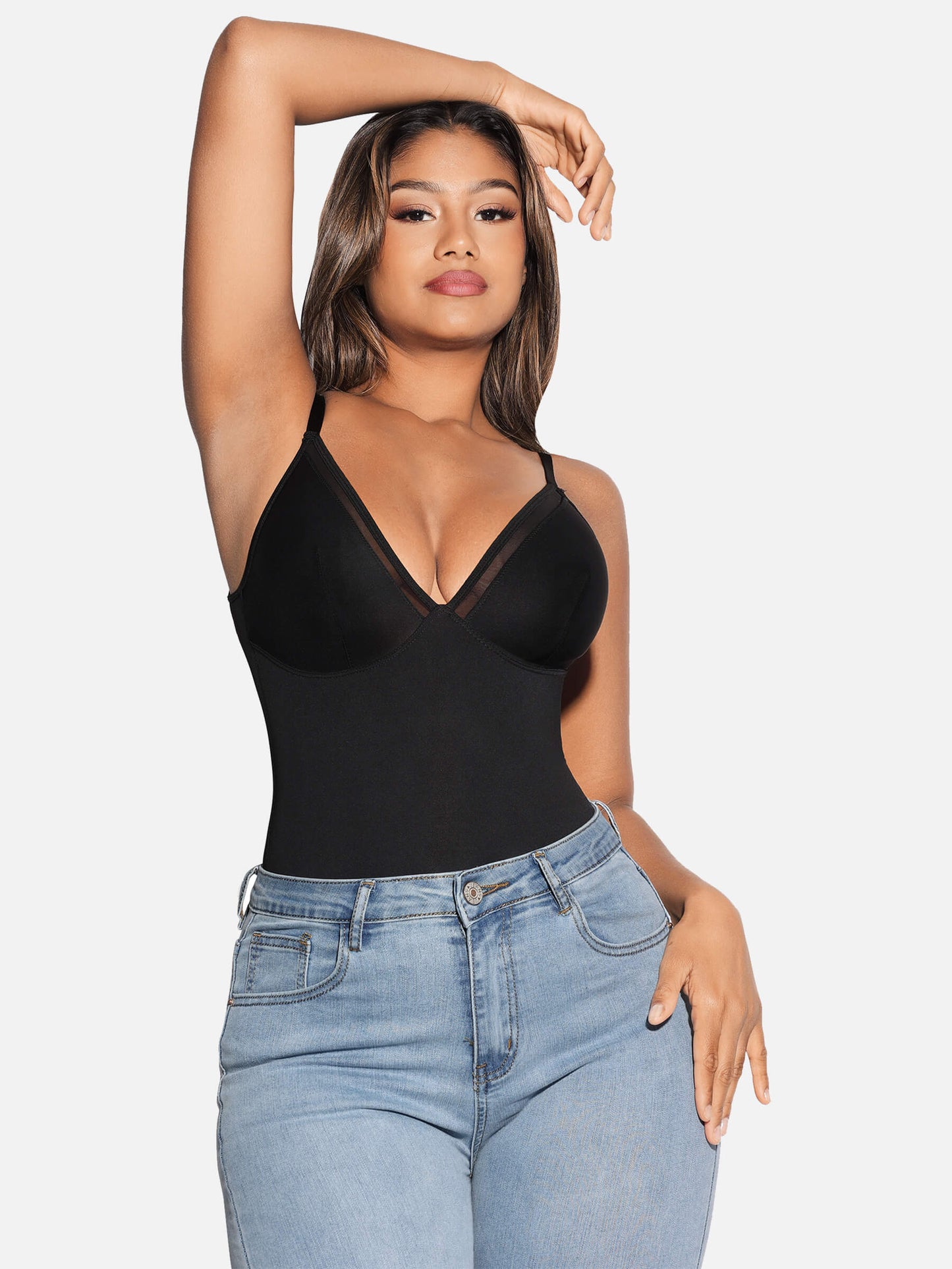 Deep V-Neck Mesh Coverall Bodysuit